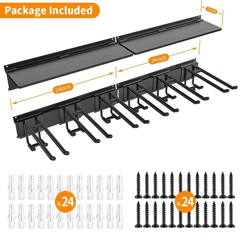 TORACK Garage Storage Organizer Systems, Wall Mount Overhead shelving, 48 inch Heavy Duty Steel Tool Racks, 6-Pack 12'' Double Hooks, 48 inch by 7 inch Floating Shelves, up to 1200Ibs - Image 3